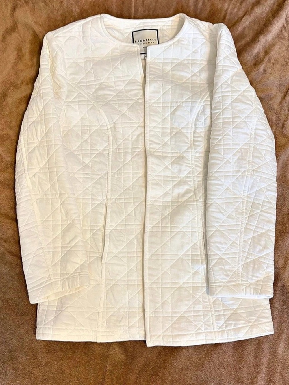 Bagatelle Collection Women's White Solid Quilted Mid-Length Jacket Cardigan S